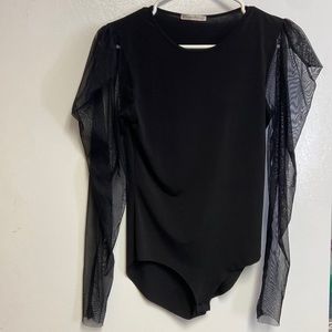 ZARA black bodysuit with tulle sleeves